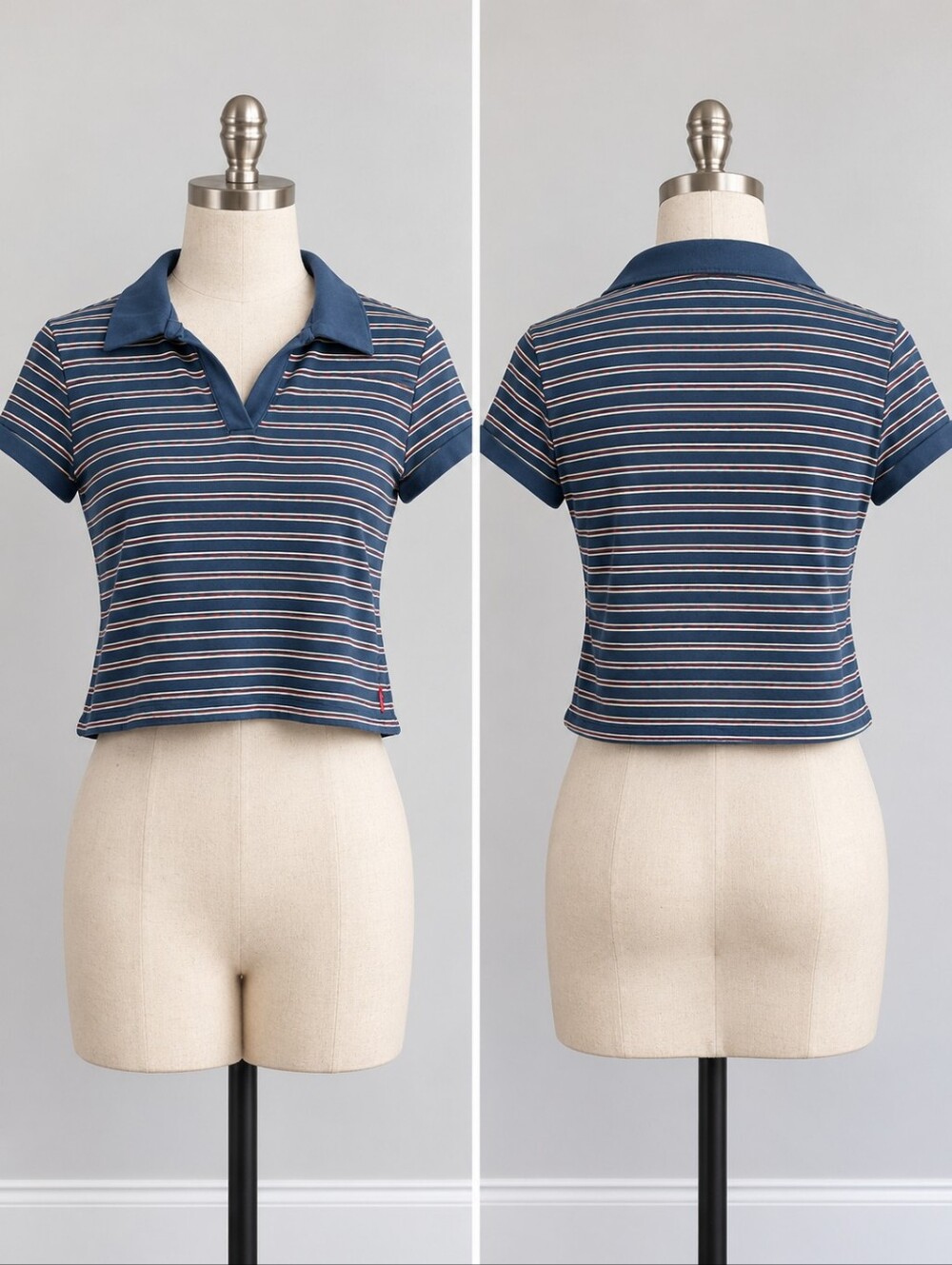 Levi’s Women’s L Blue Striped Polo Shirt Short Sleeve Y2K Preppy Skater Fall